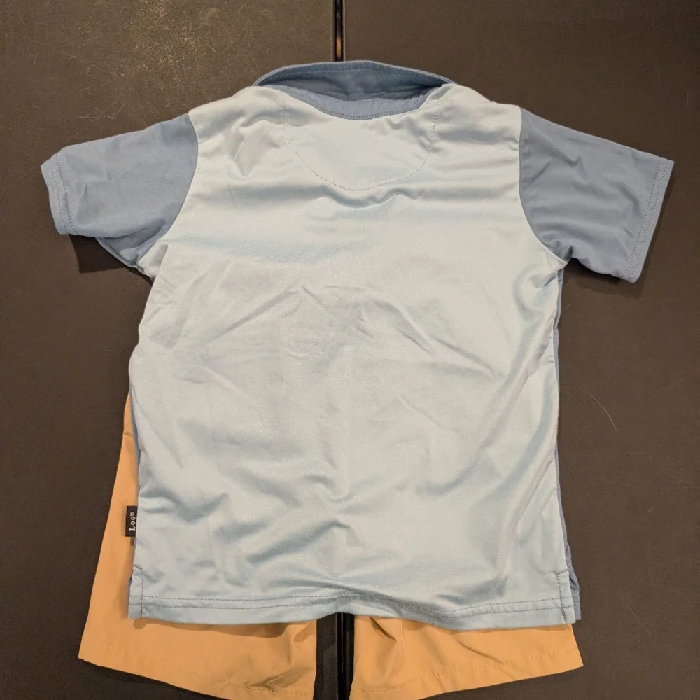 Lee Little Kid Blue Short Sleeve Polo Shirt with Khaki Short Set in Size 4